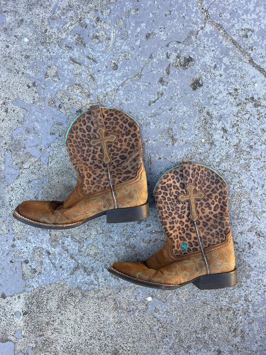 Leopard print cowboy square toe boots