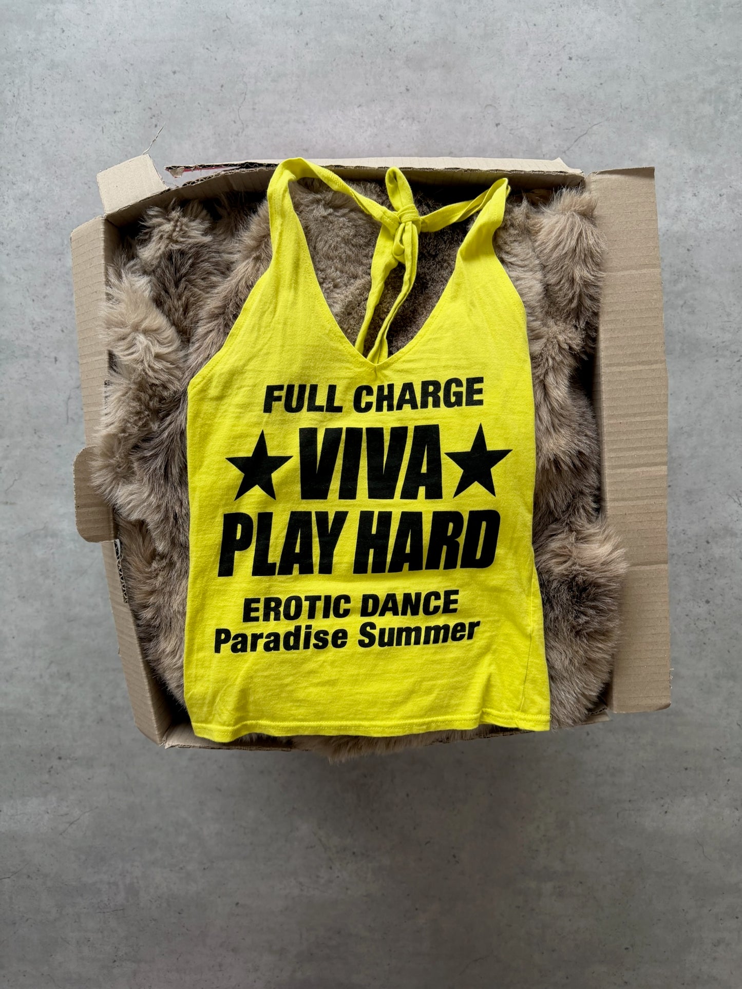 Neon "viva play hard" graphic halter ★ Size est small