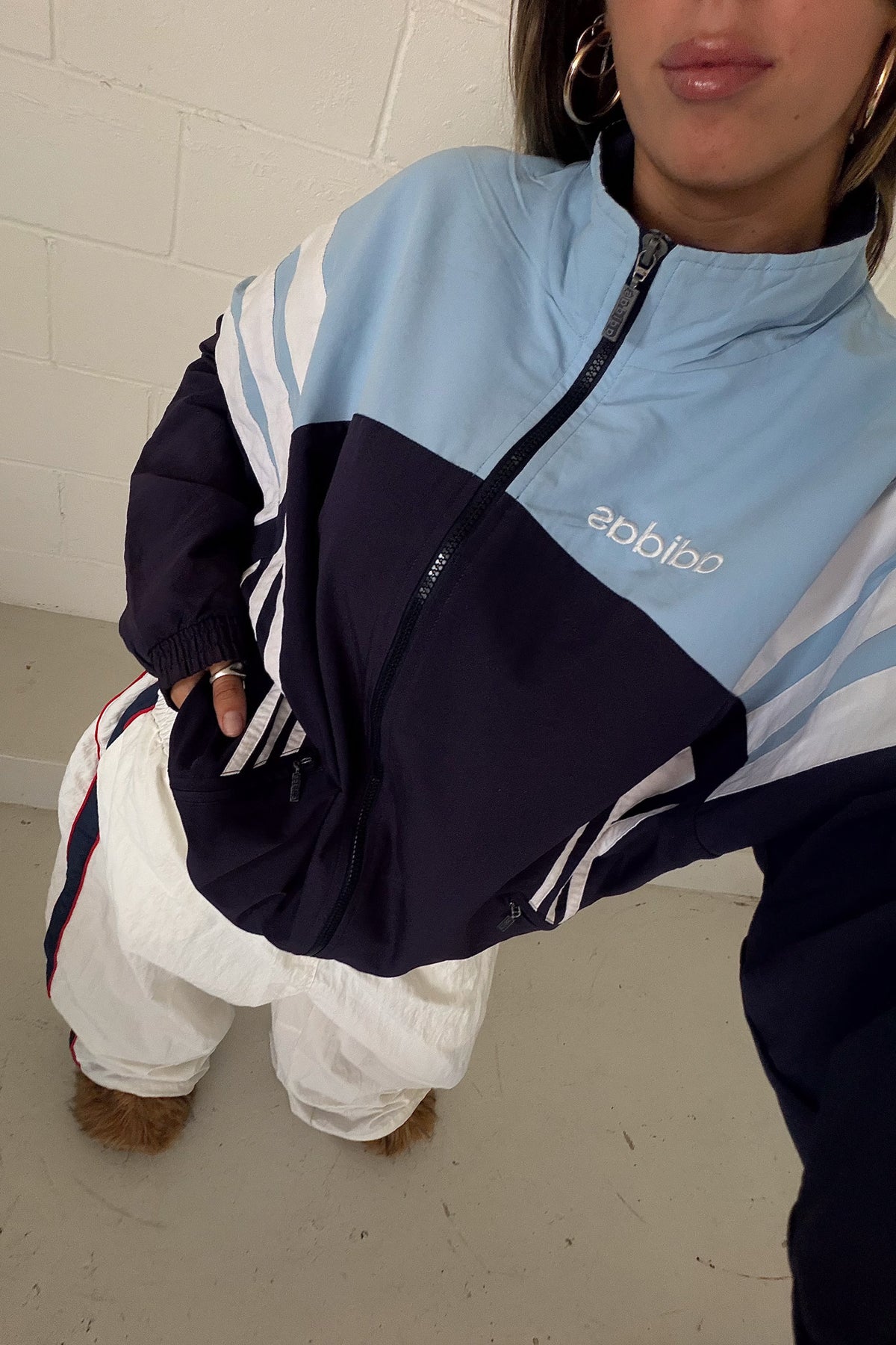 ADIDAS blue + white track jacket ★ Size est XL