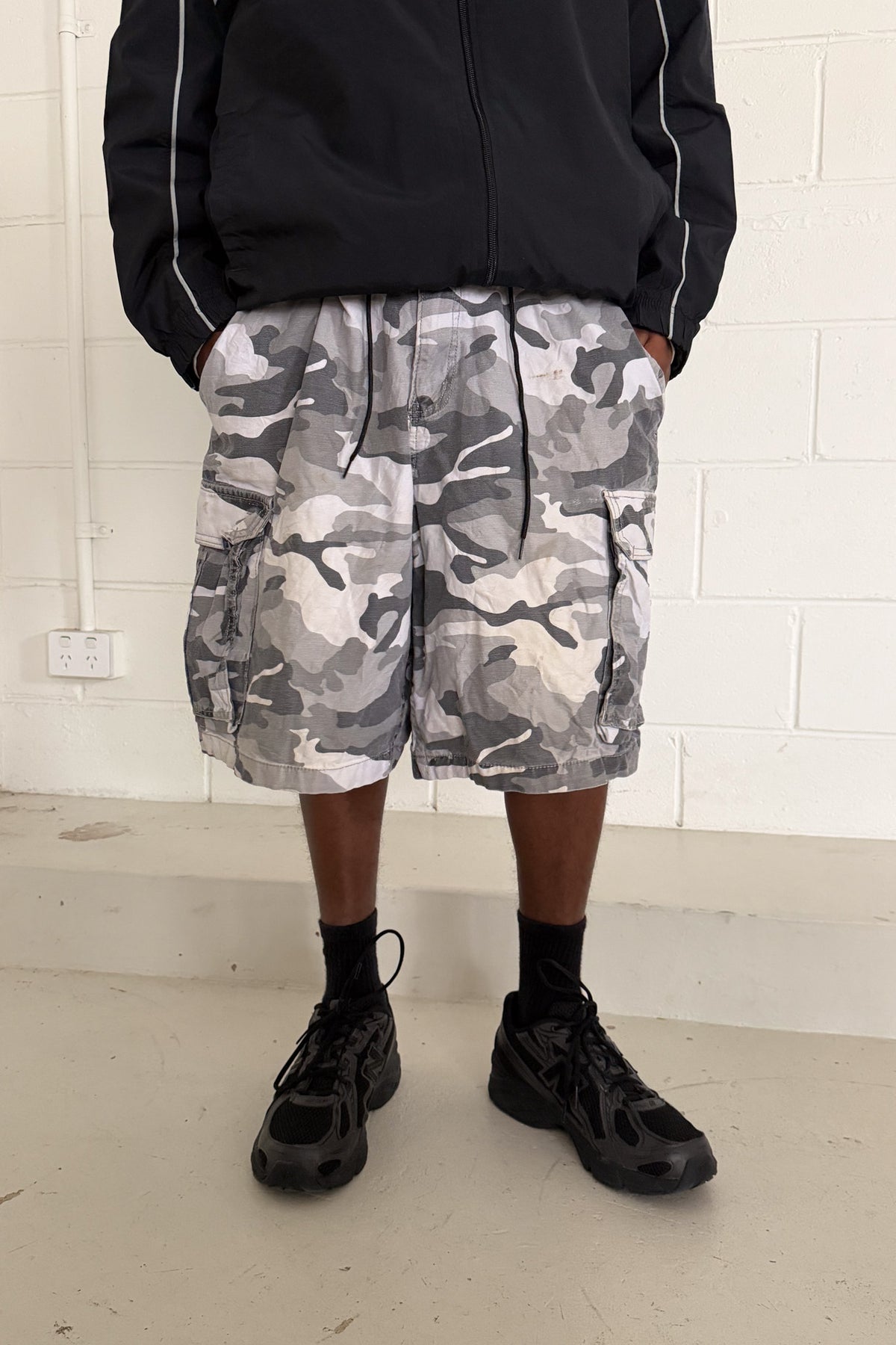 Grey camo jorts ★ one size adjustable waist