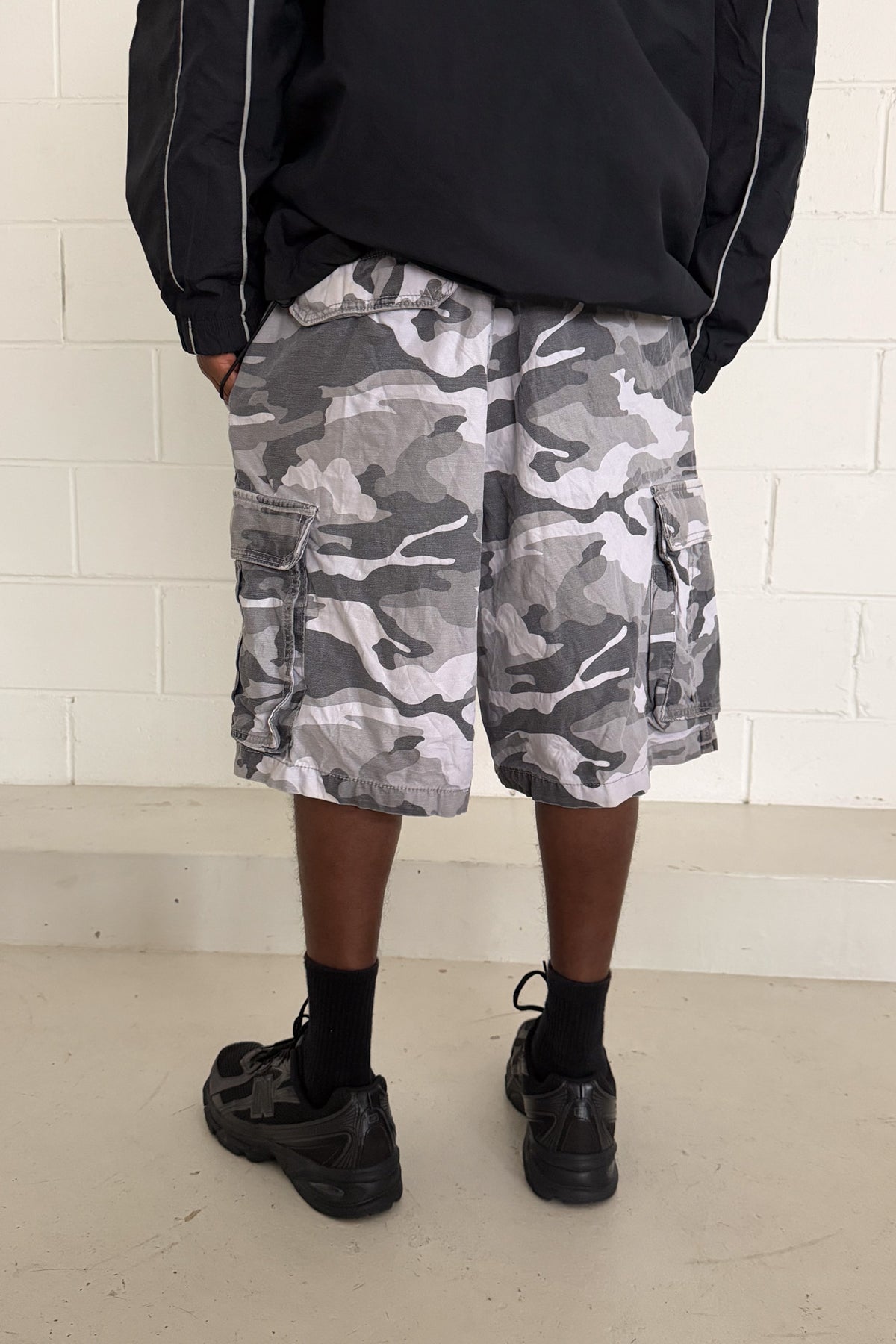 Grey camo jorts ★ one size adjustable waist