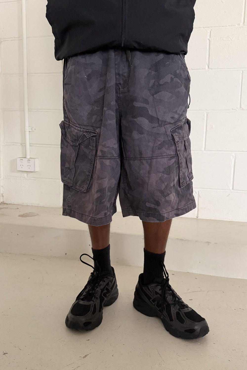 Dark grey camo jorts ★ one size adjustable waist