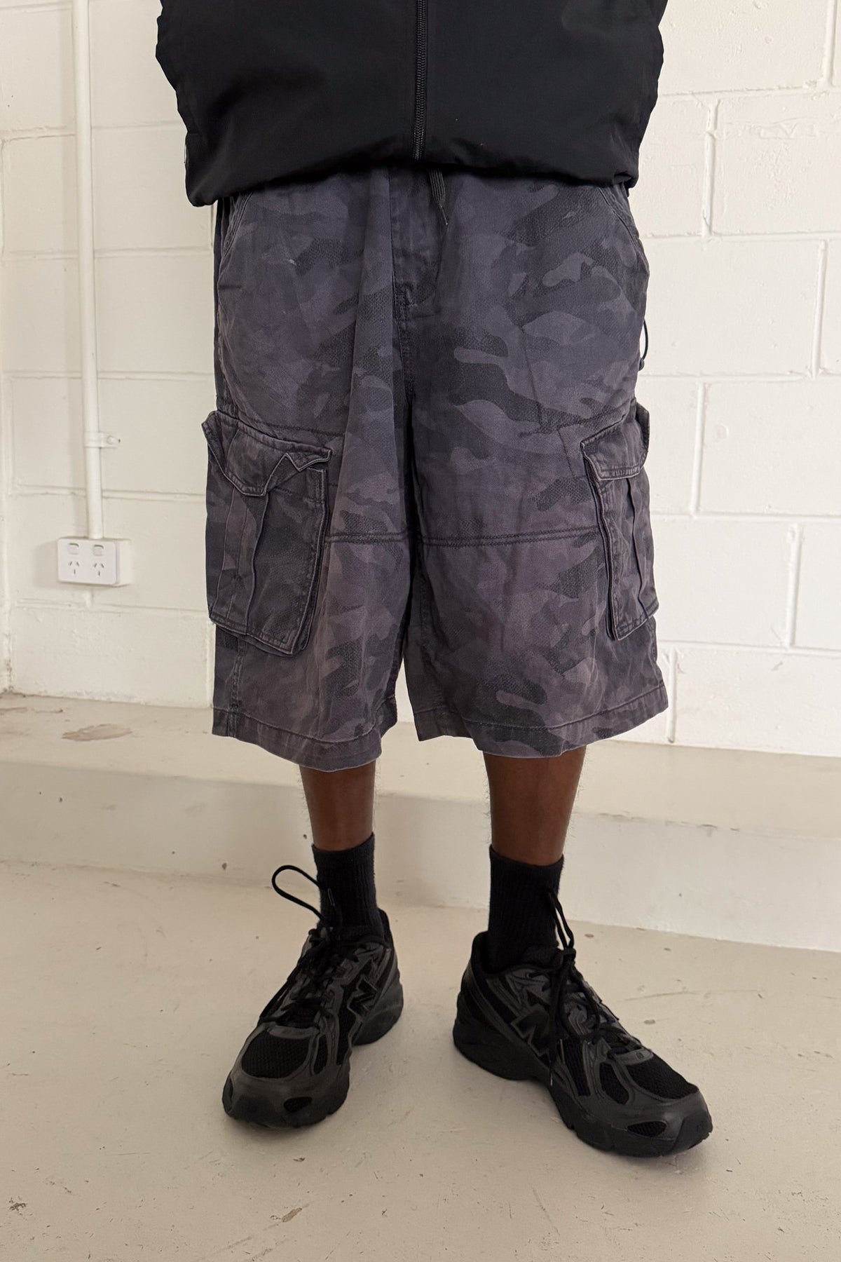 Dark grey camo jorts ★ one size adjustable waist