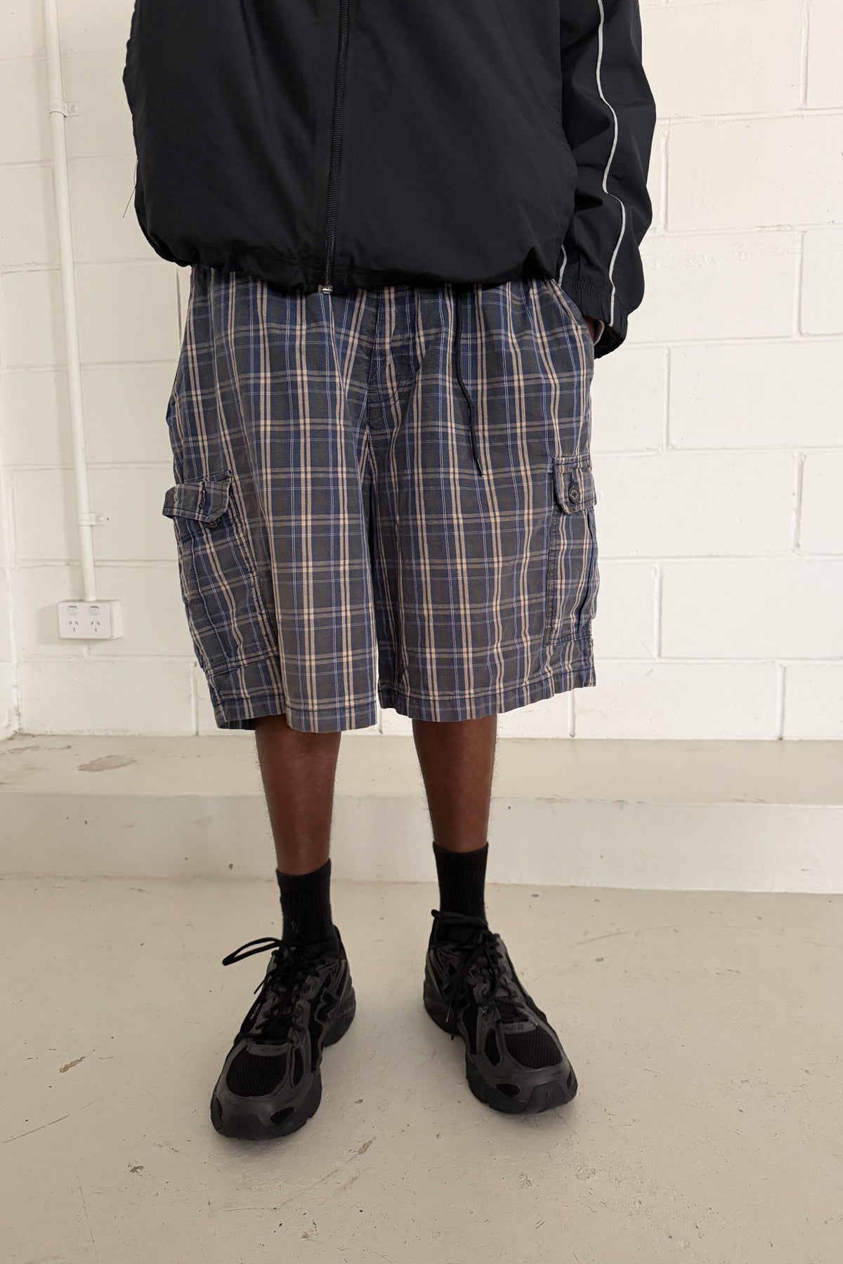 Blue & black plaid jorts ★ one size adjustable waist