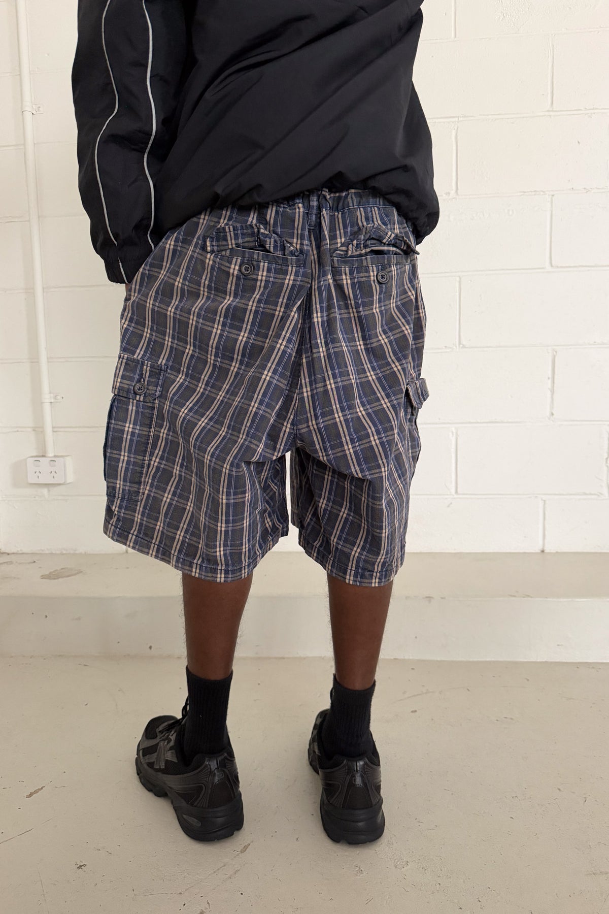 Blue & black plaid jorts ★ one size adjustable waist