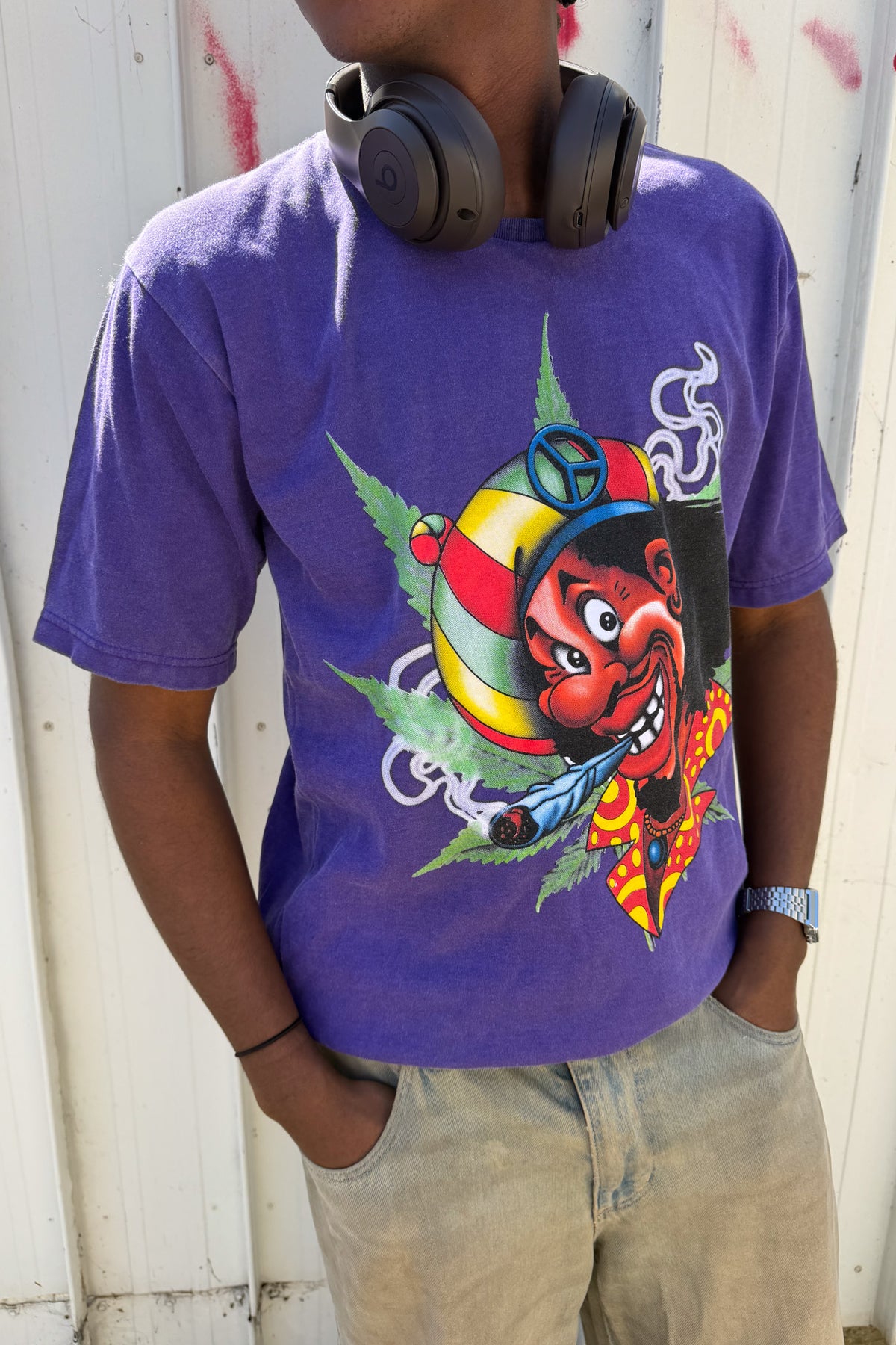 Rasta purple graphic tee ★ Size labelled medium