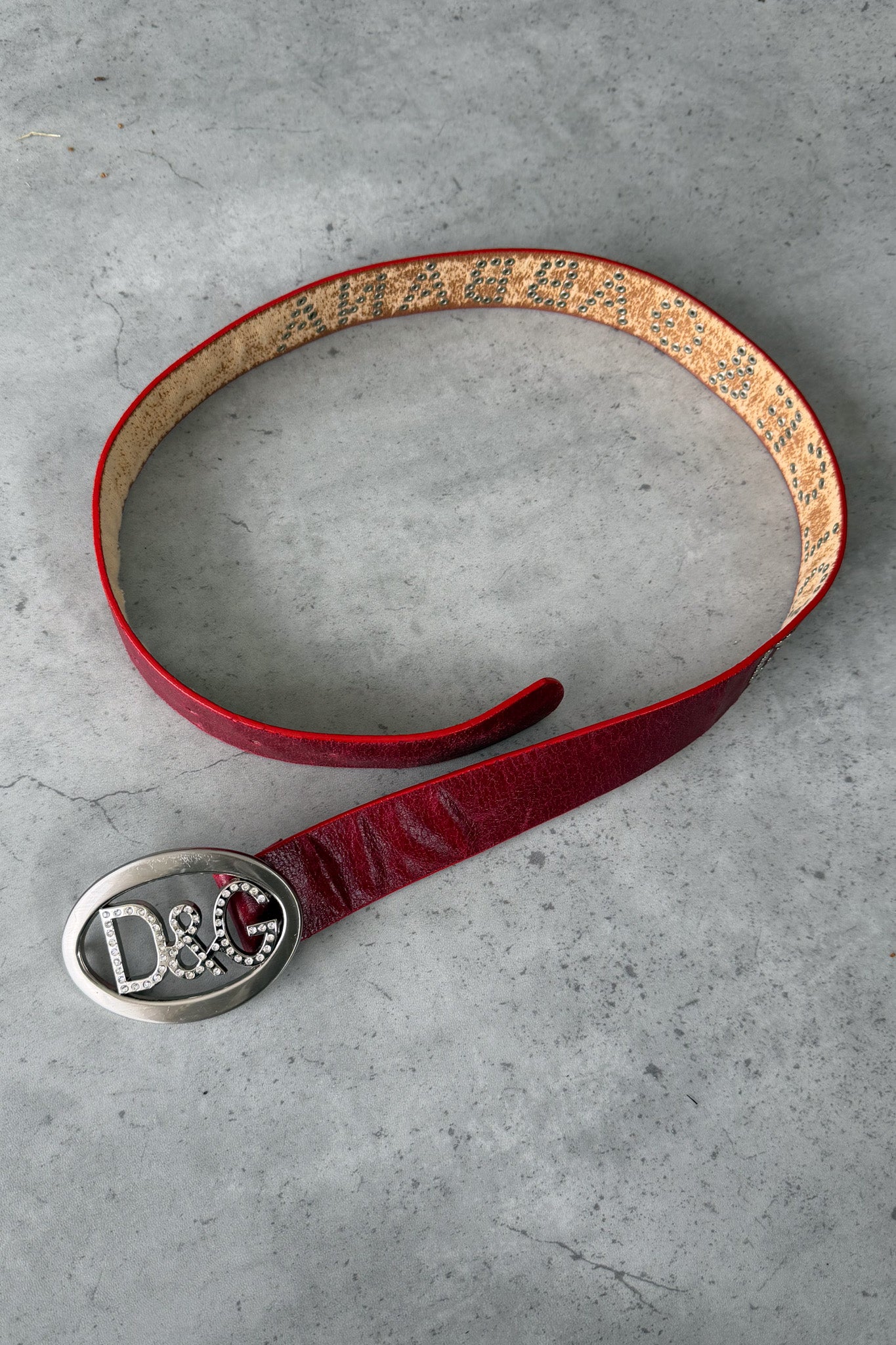 DOLCE AND GABBANA  red studded belt  ★ 104cm