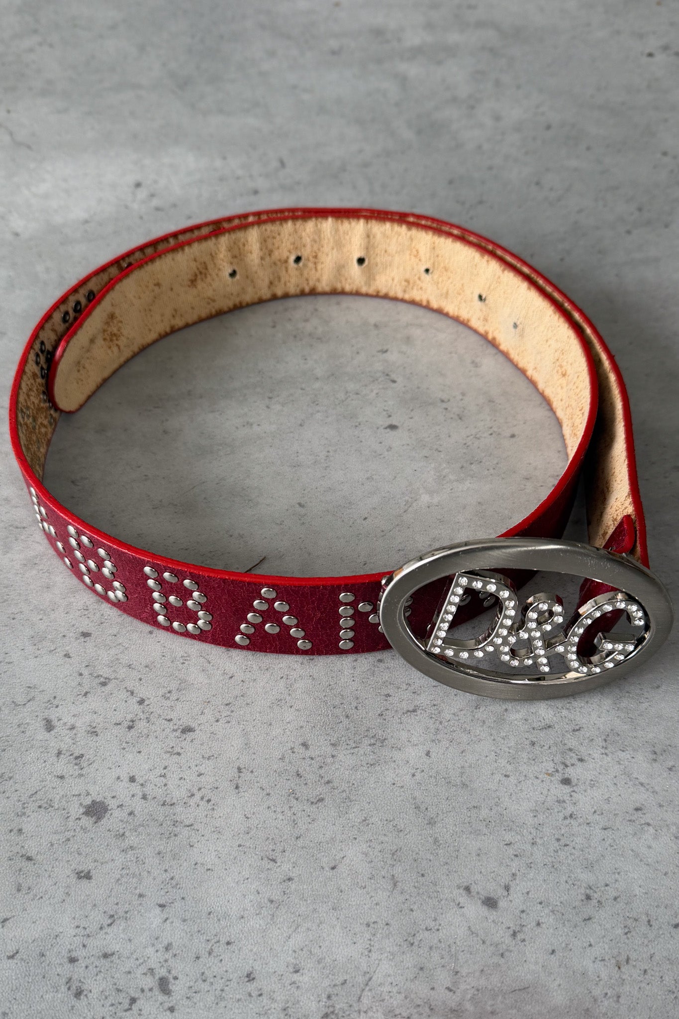 DOLCE AND GABBANA  red studded belt  ★ 104cm