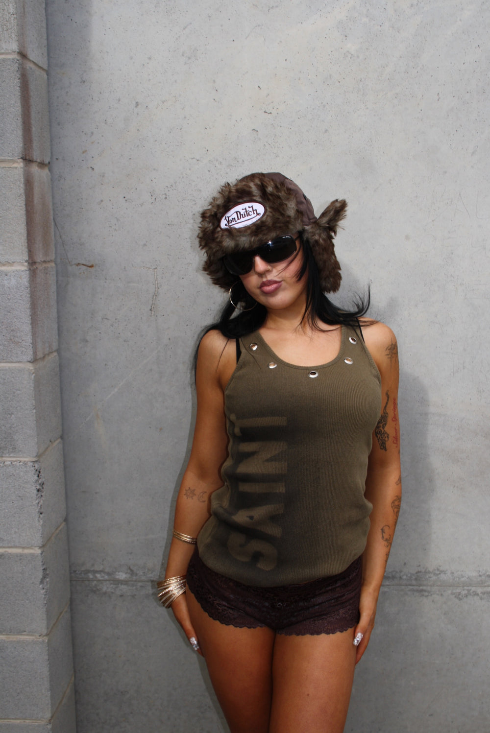 CLOTHING ORIGINAL khaki "saint" graphic tank ★ Size est small