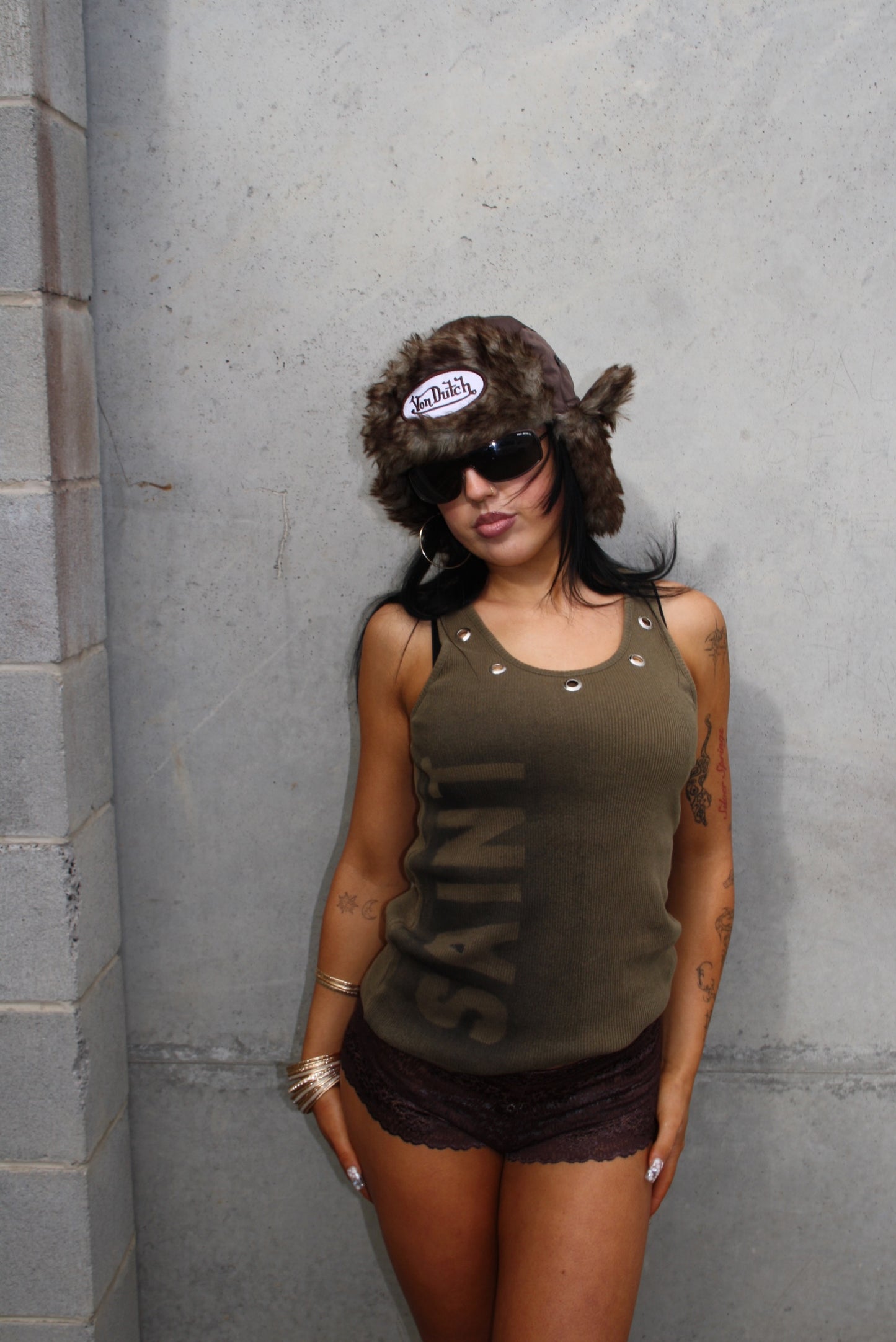 CLOTHING ORIGINAL khaki "saint" graphic tank ★ Size est small