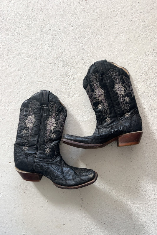 Black floral embroidered cowboy boots ★ 26.5 cm