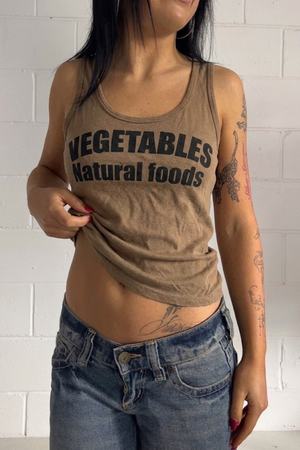 VEGETABLES khaki tank ★ Size labelled medium