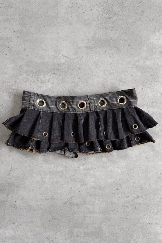 Denim grommet micro belt skirt ★ Size estimated XS
