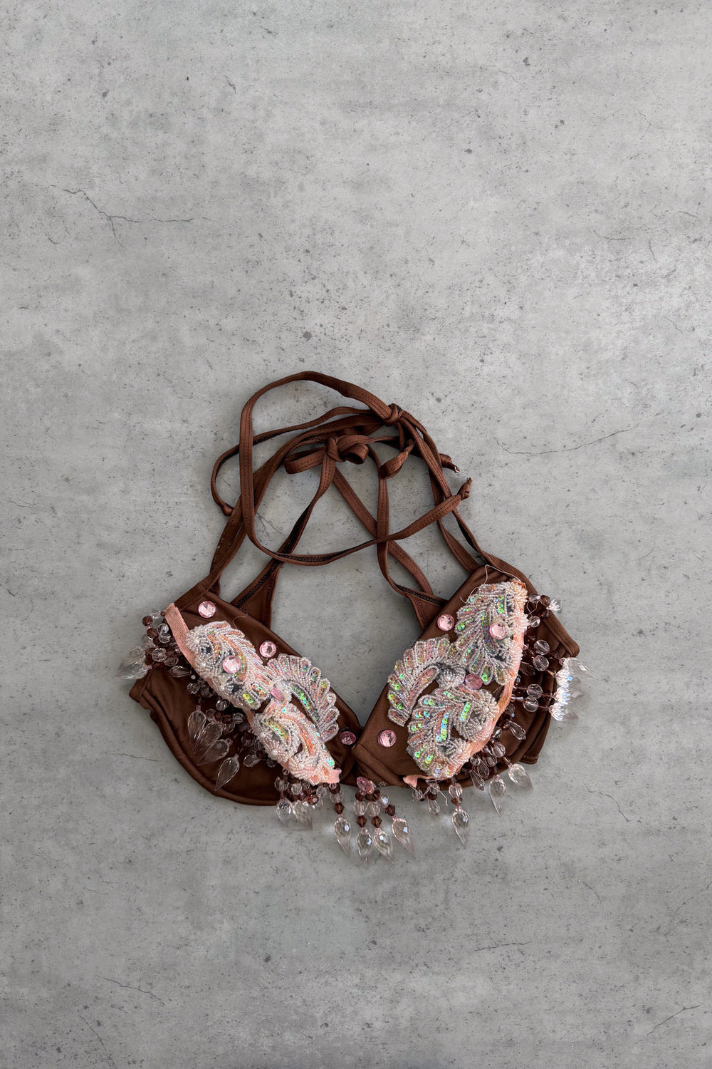 Brown beaded festival top ★ Size estimated XXL