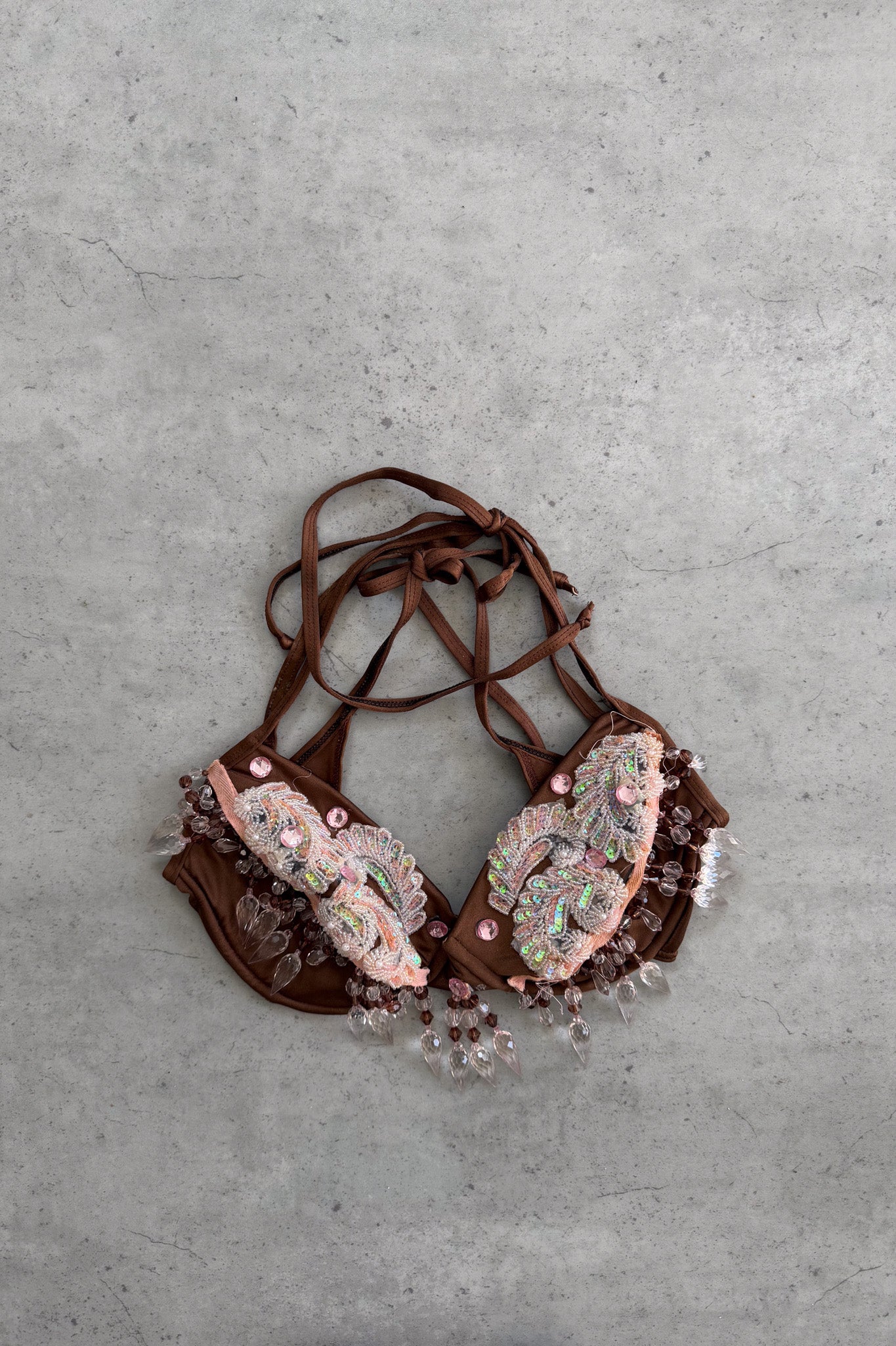 Brown beaded festival top ★ Size estimated XXL