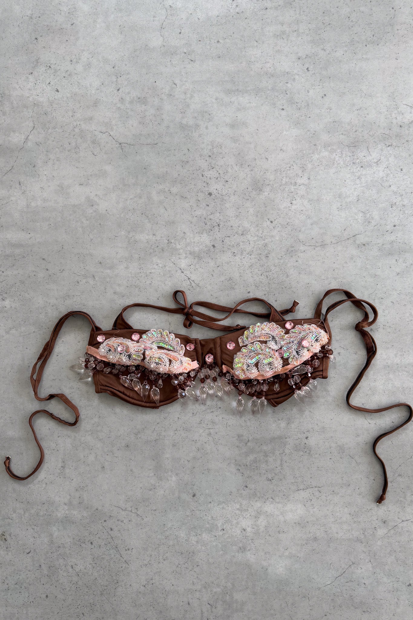 Brown beaded festival top ★ Size estimated XXL