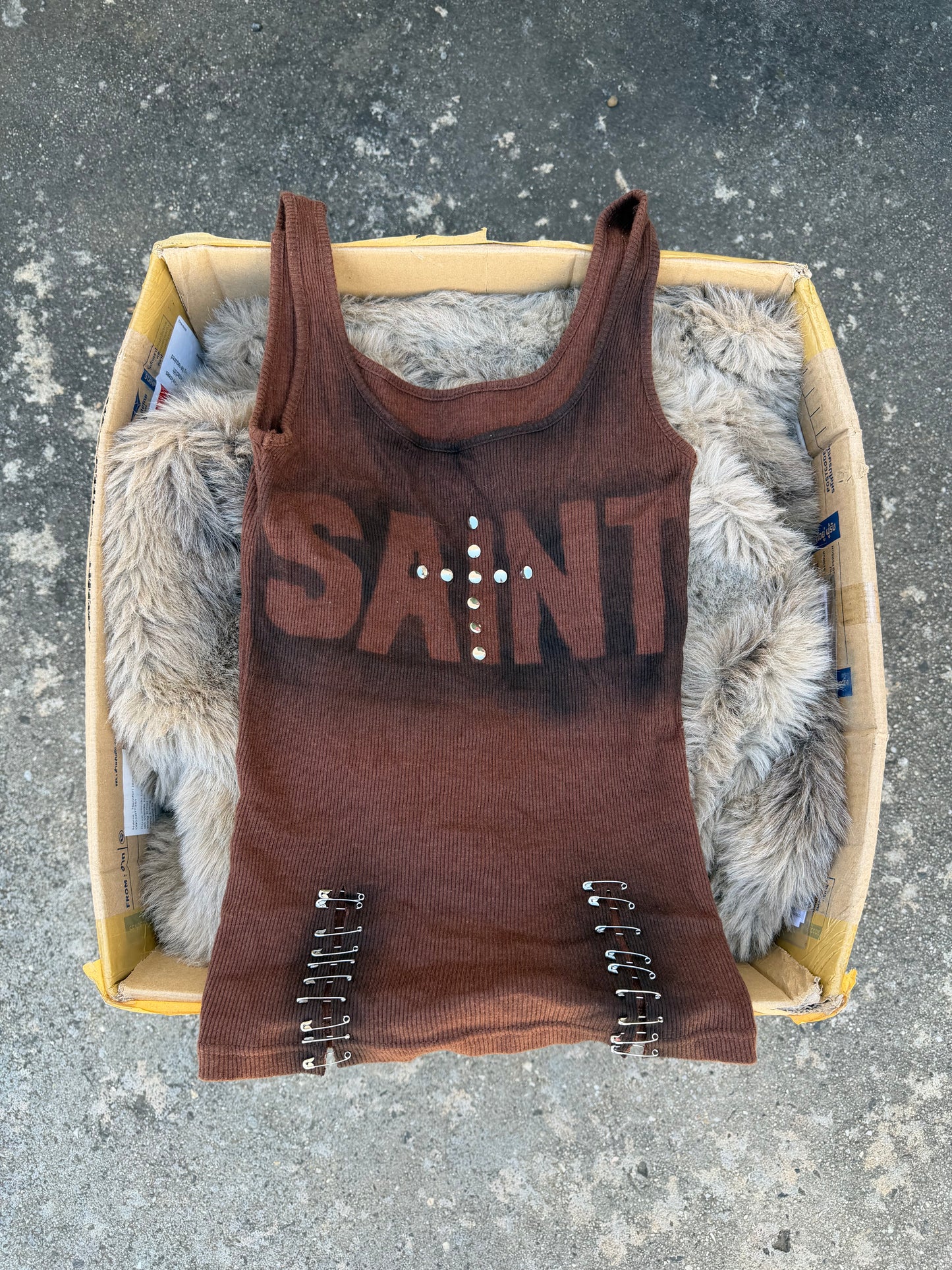 SAINT brown studded tank with safety pins ★  Size est XS