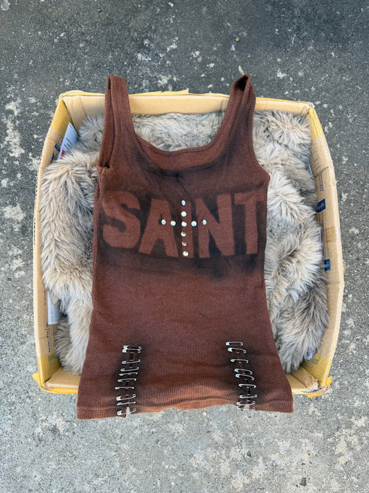 SAINT brown studded tank with safety pins ★  Size est XS