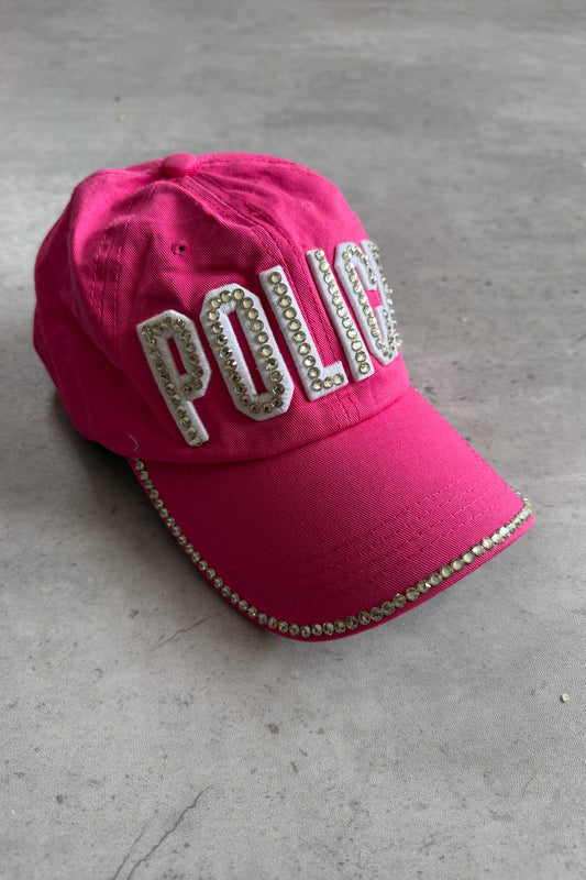 'POLICE' embellished pink cap