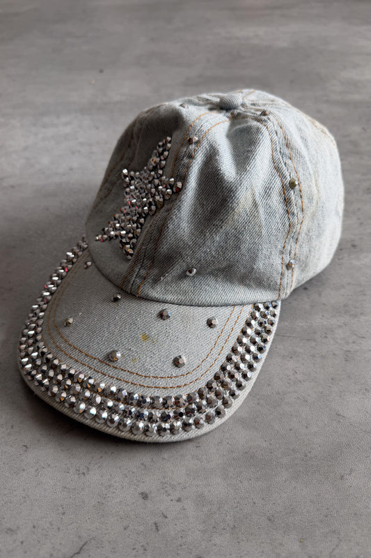 Denim star embellished pink cap