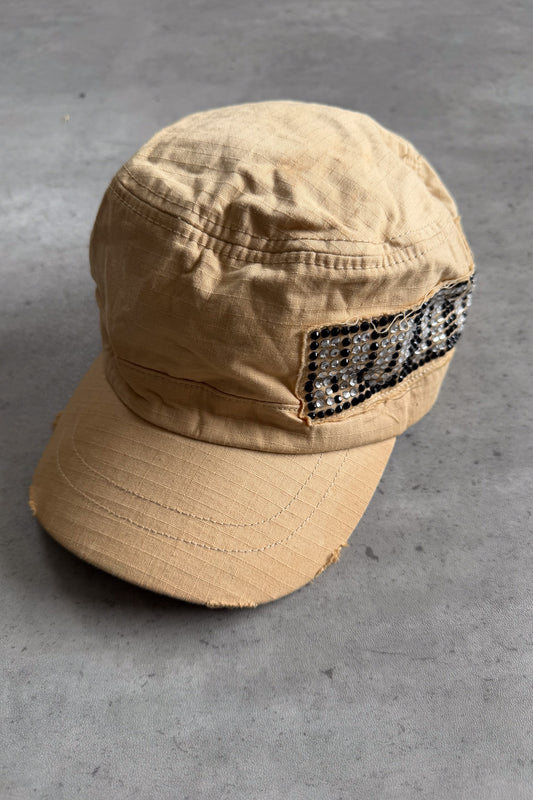 Biege embellished cadet hat