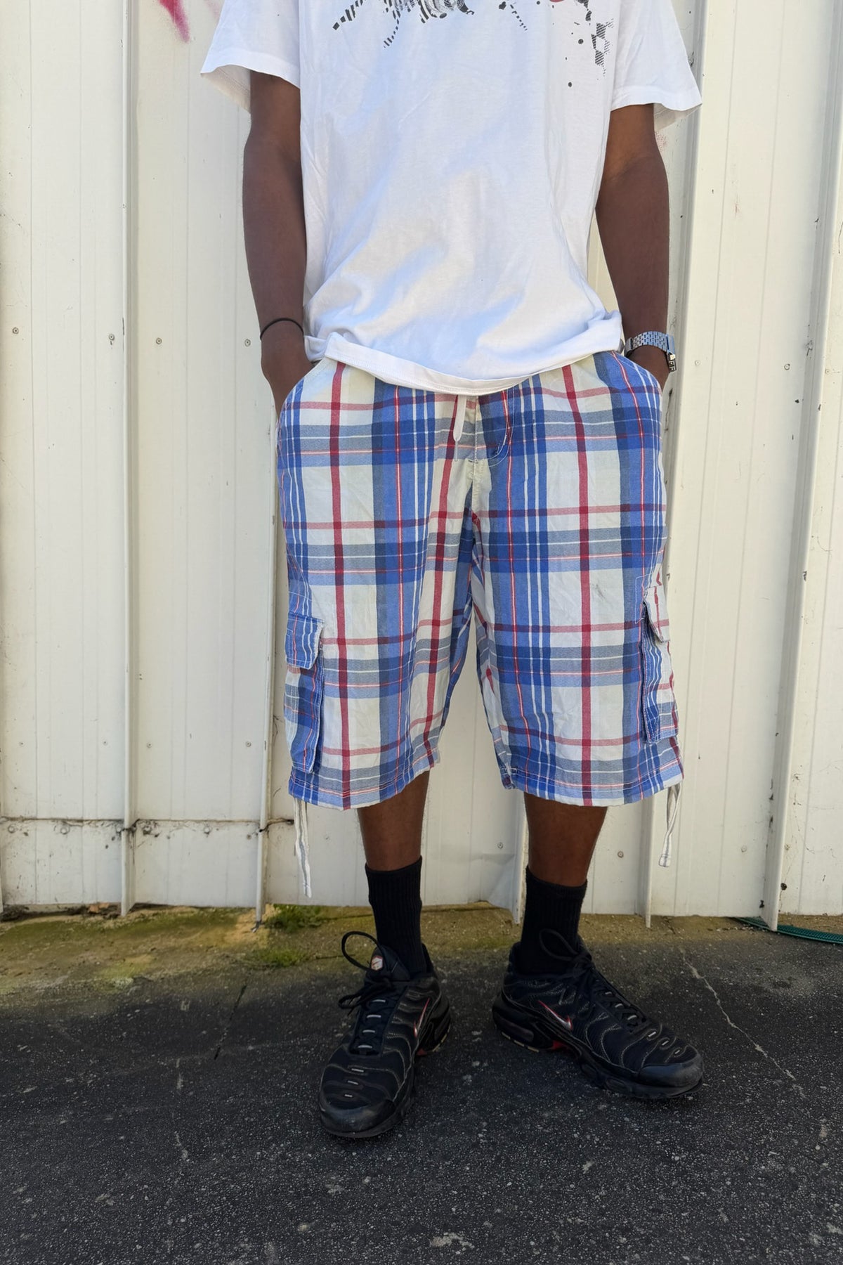 Blue & red plaid jorts ★ one size adjustable waist