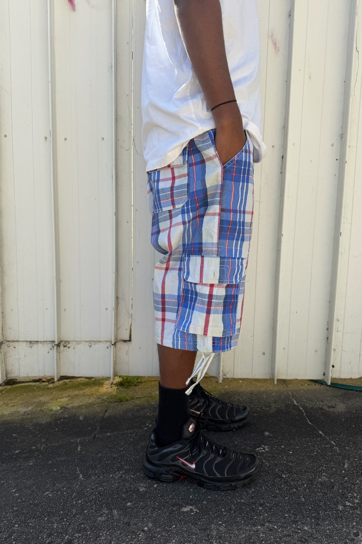 Blue & red plaid jorts ★ one size adjustable waist