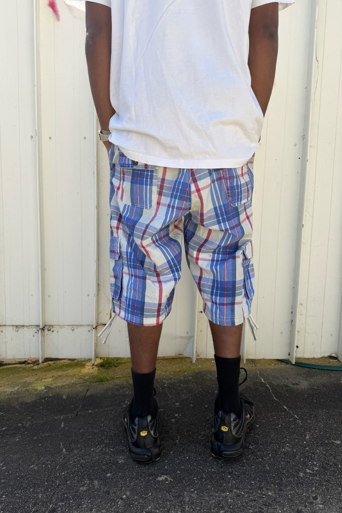 Blue & red plaid jorts ★ one size adjustable waist