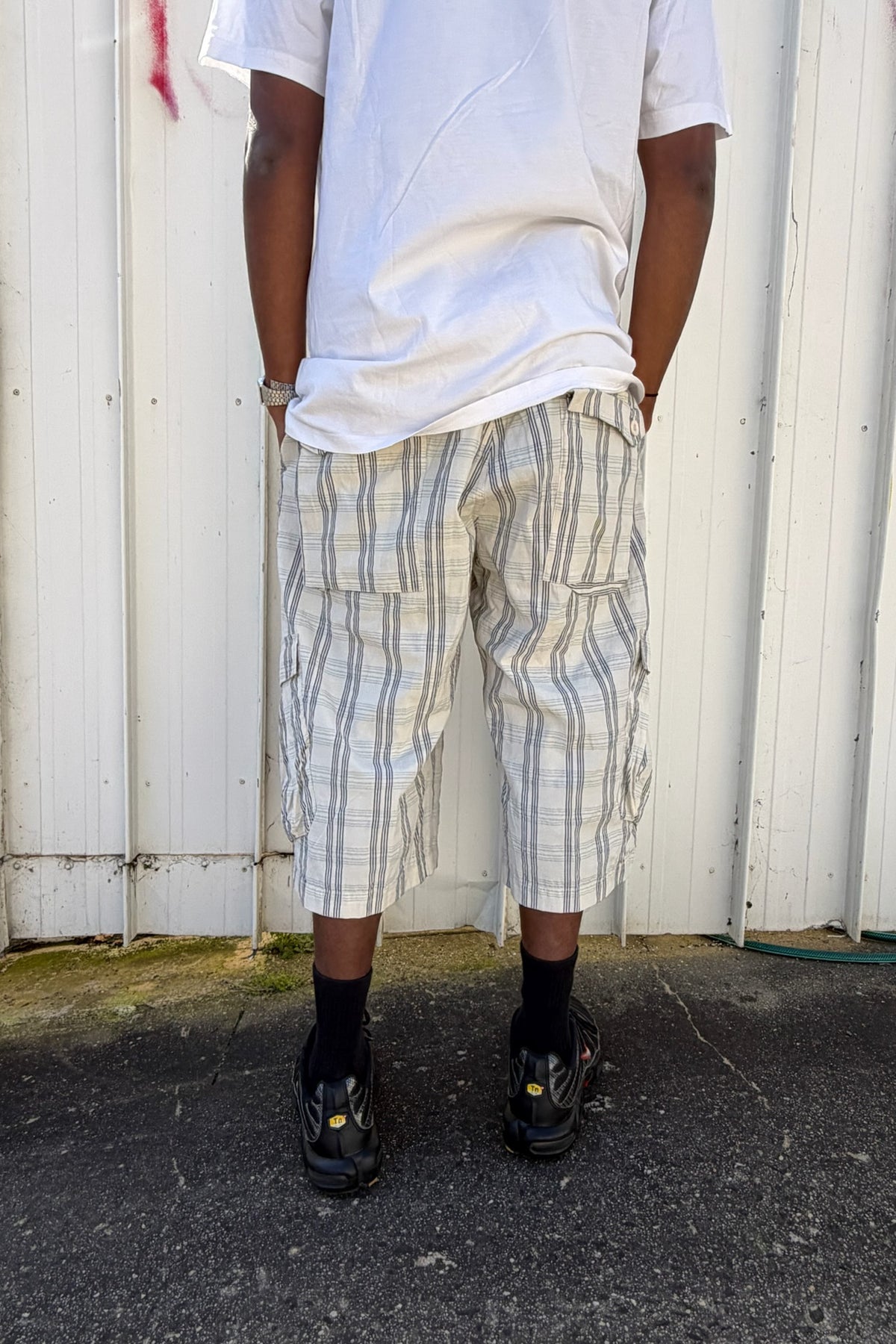 White & navy plaid jorts ★ one size adjustable waist