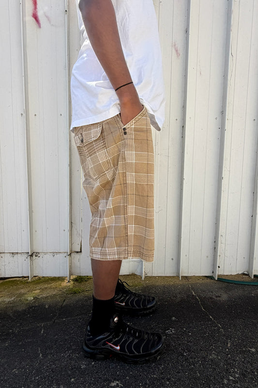 Beige plaid jorts ★ one size adjustable waist