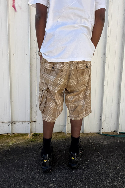 Beige plaid jorts ★ one size adjustable waist