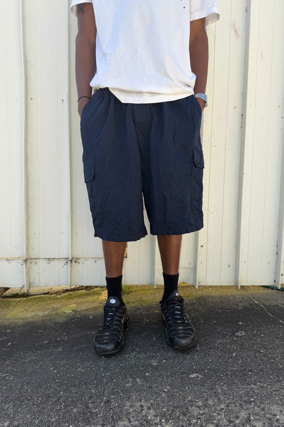 Navy plain jorts ★ one size adjustable waist