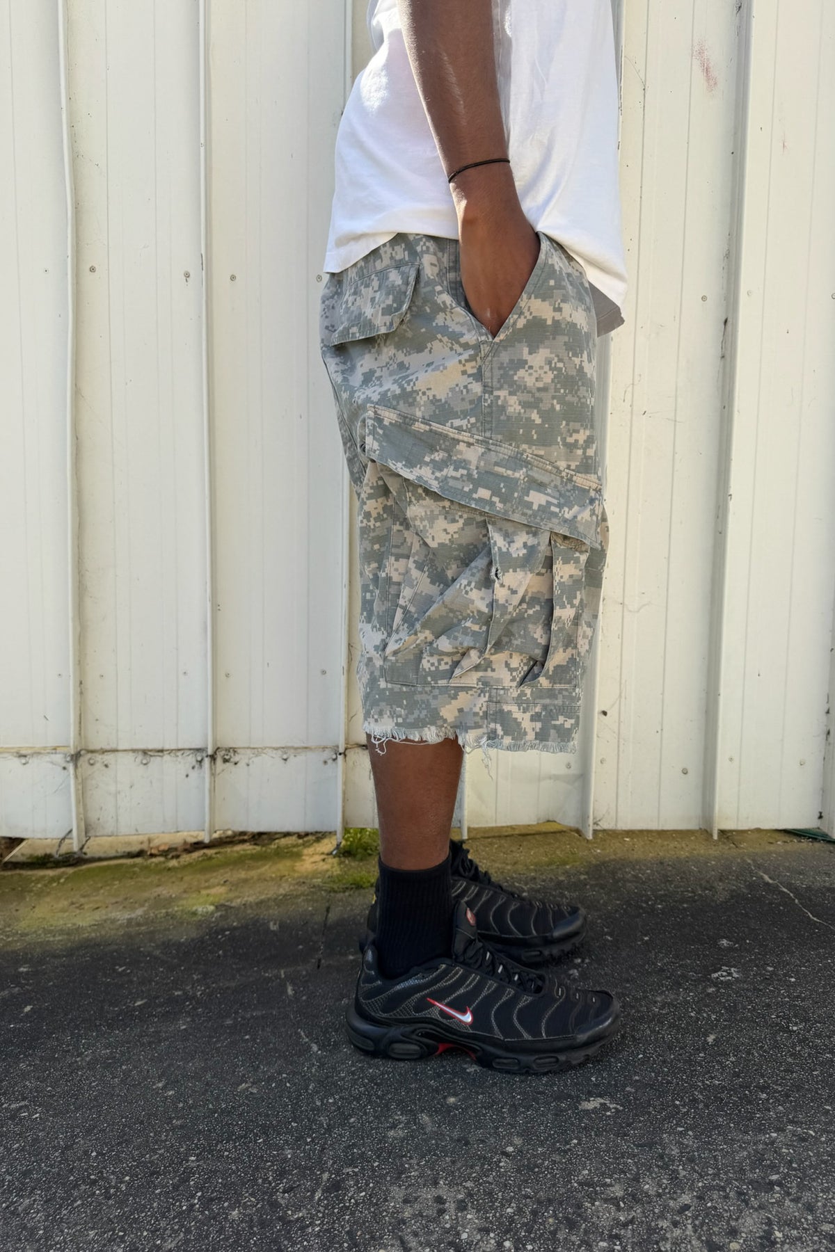 Light green camo jorts ★ one size adjustable waist