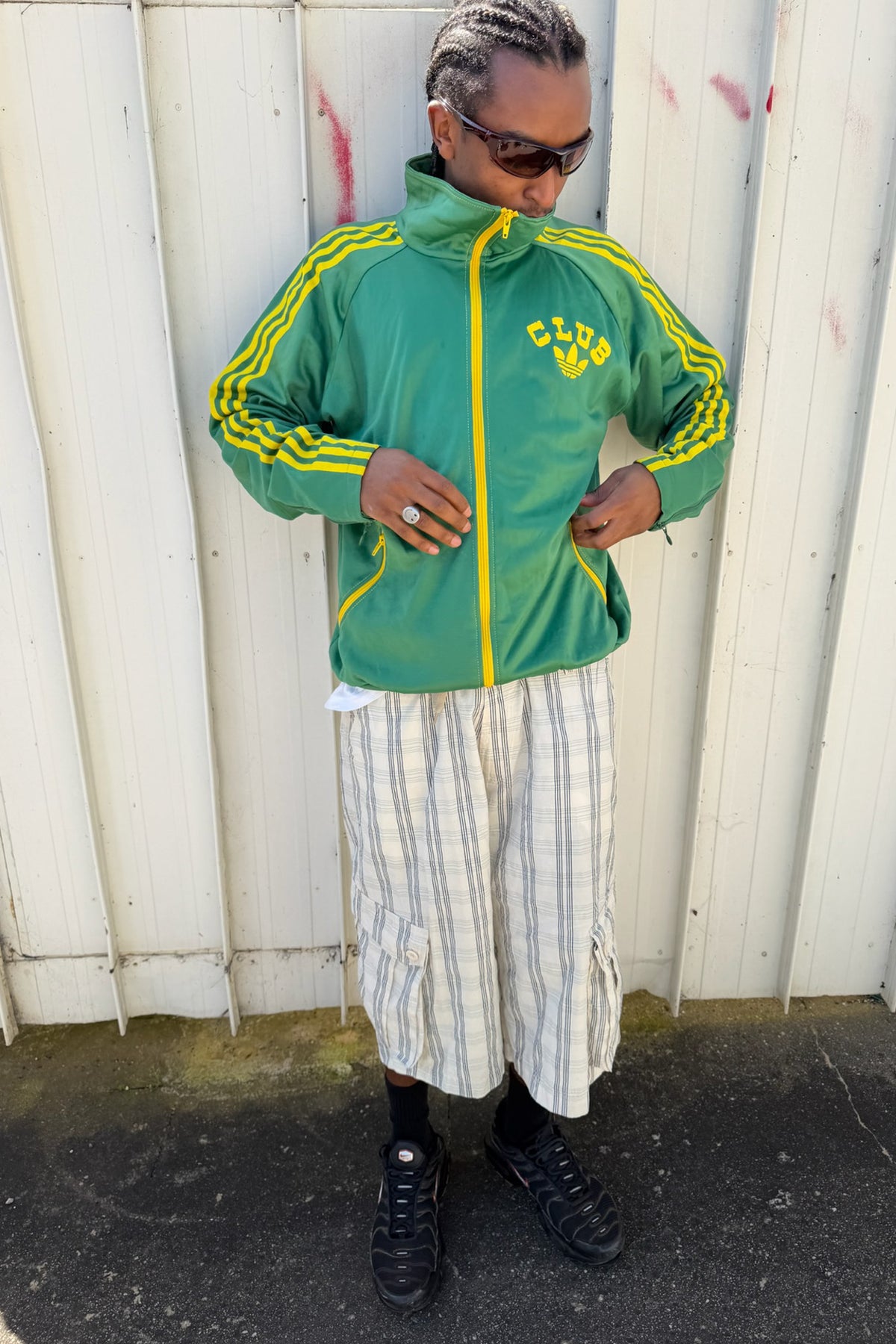 CLUB ADIDAS green & yellow zip up jacket ★ Size est XL