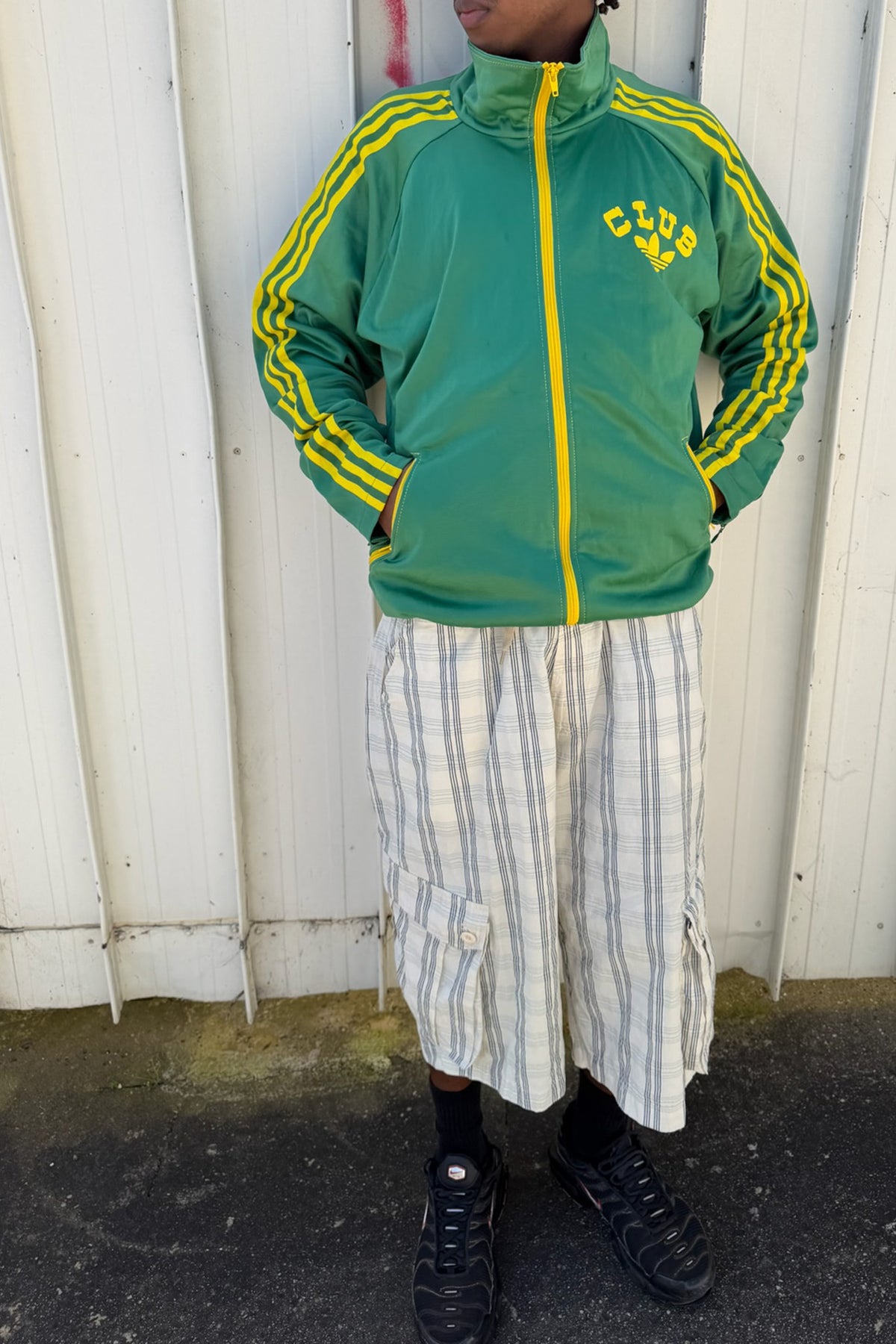 CLUB ADIDAS green & yellow zip up jacket ★ Size est XL