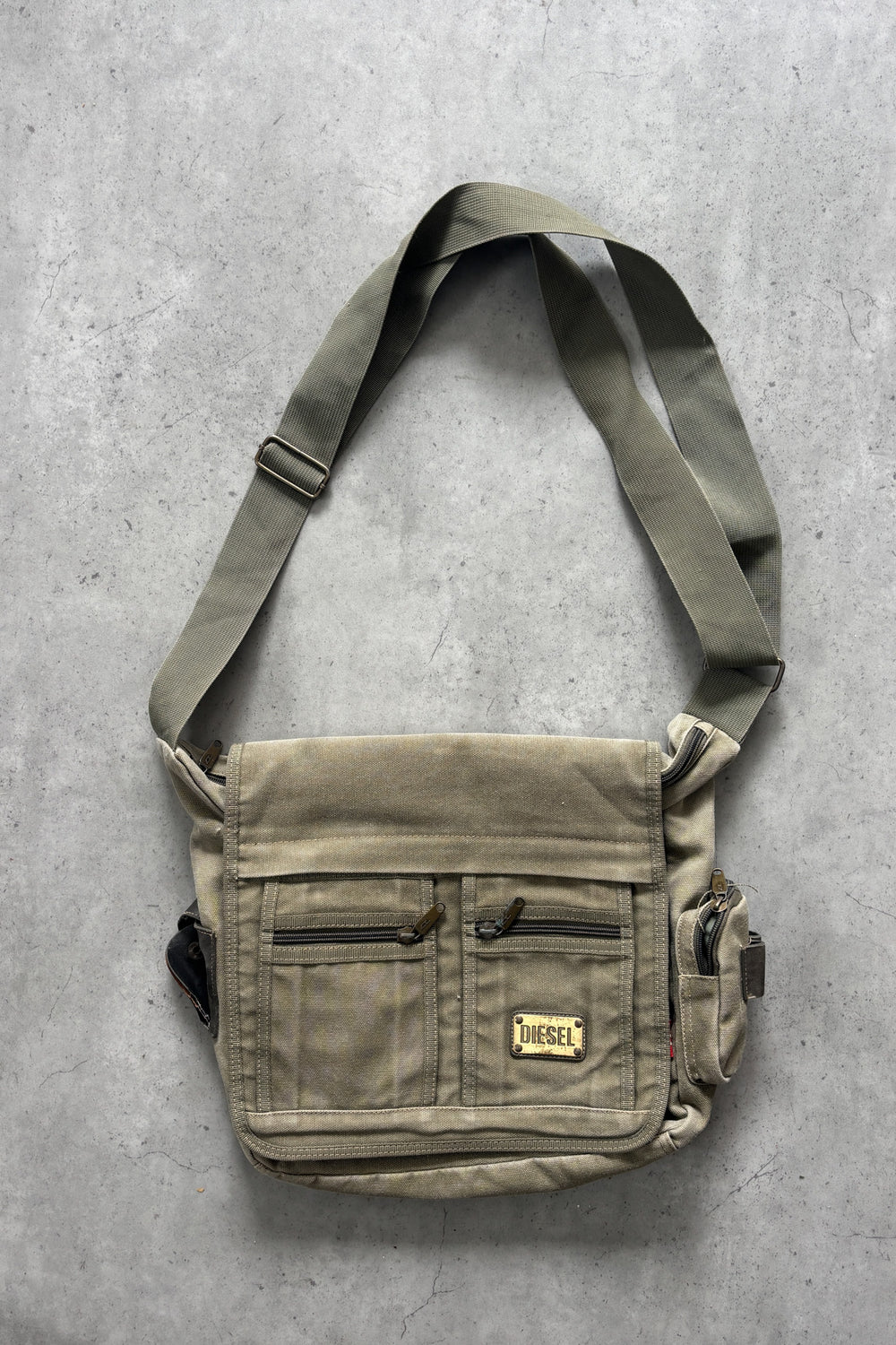 DIESEL khaki double zip satchel bag ★