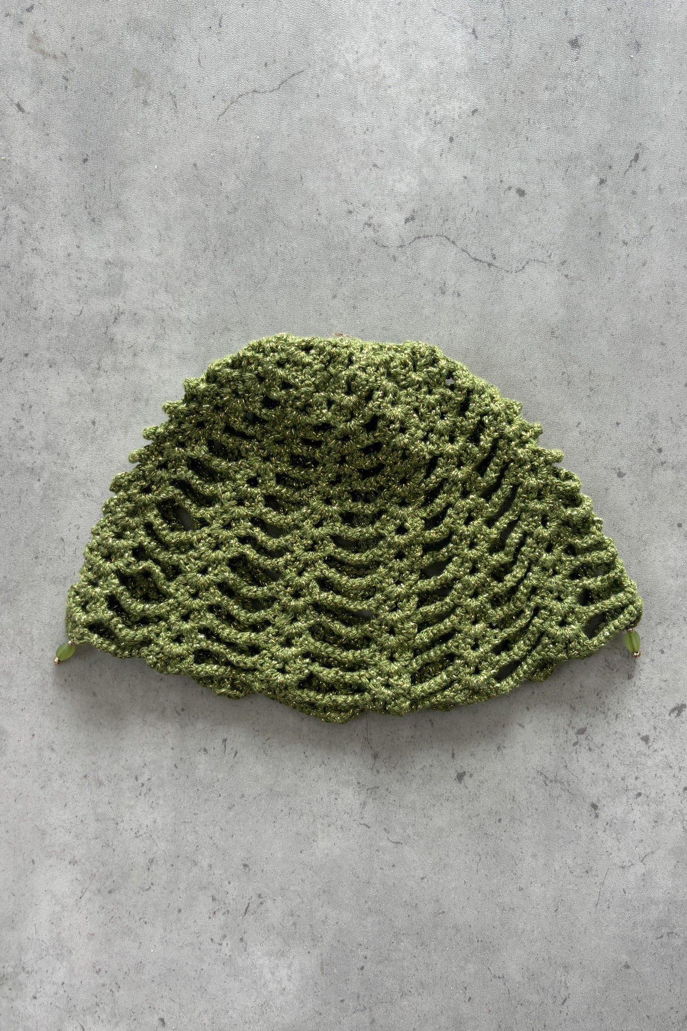 HANDMADE green sparkly crotchet skull cap ★ One size