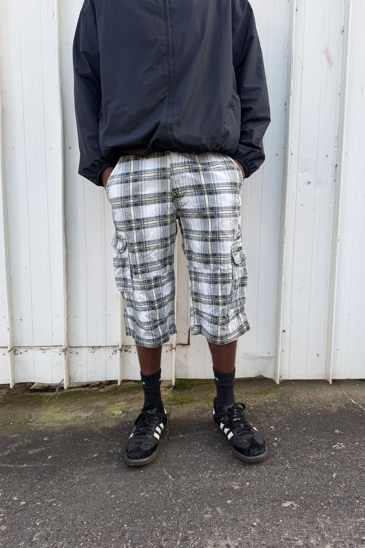 White + yellow plaid jorts ★ one size adjustable waist