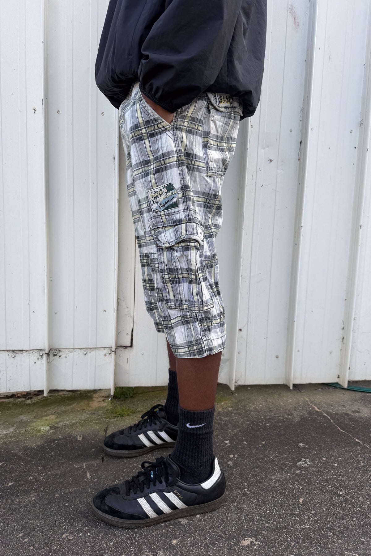 White + yellow plaid jorts ★ one size adjustable waist