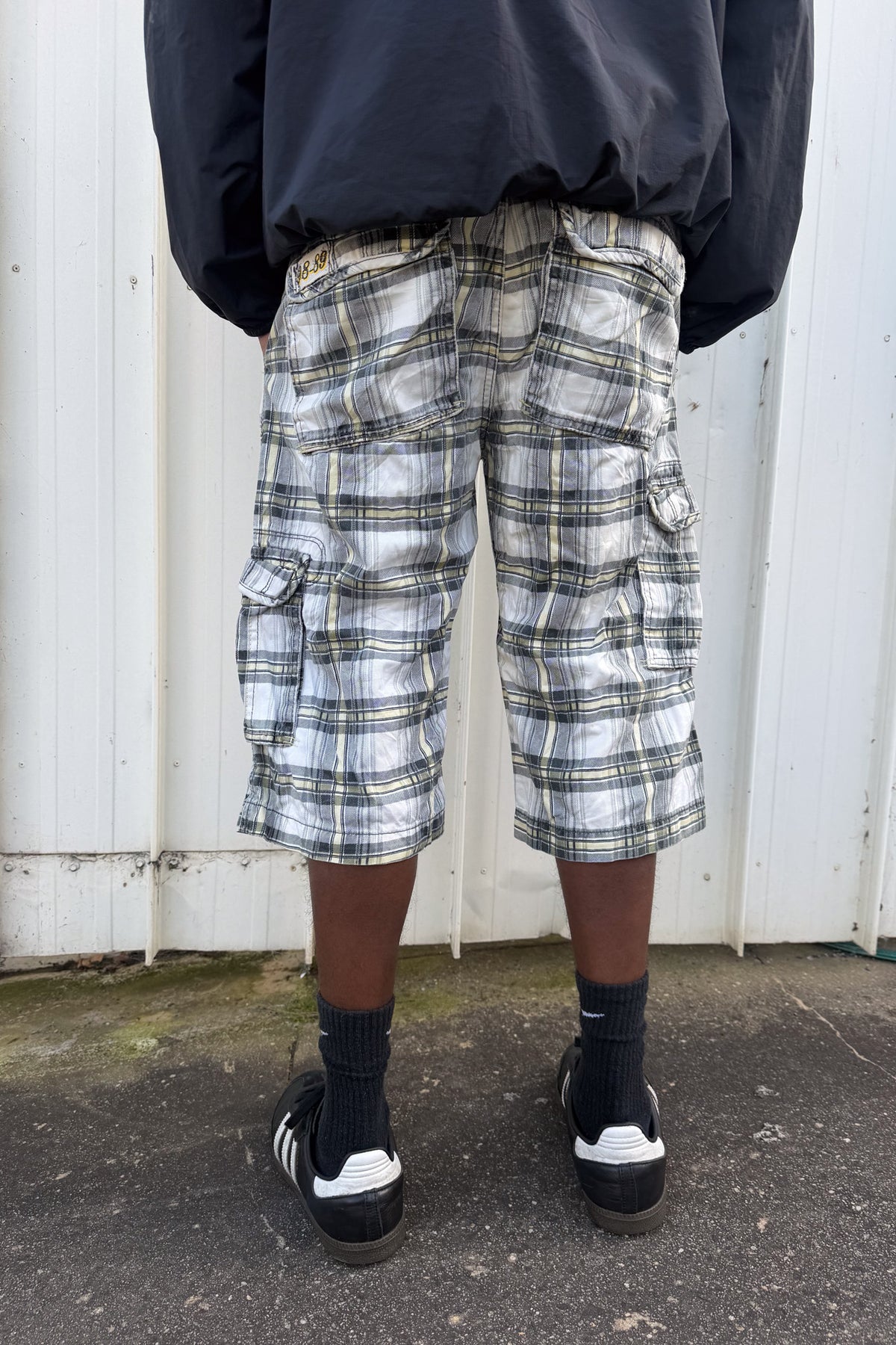 White + yellow plaid jorts ★ one size adjustable waist