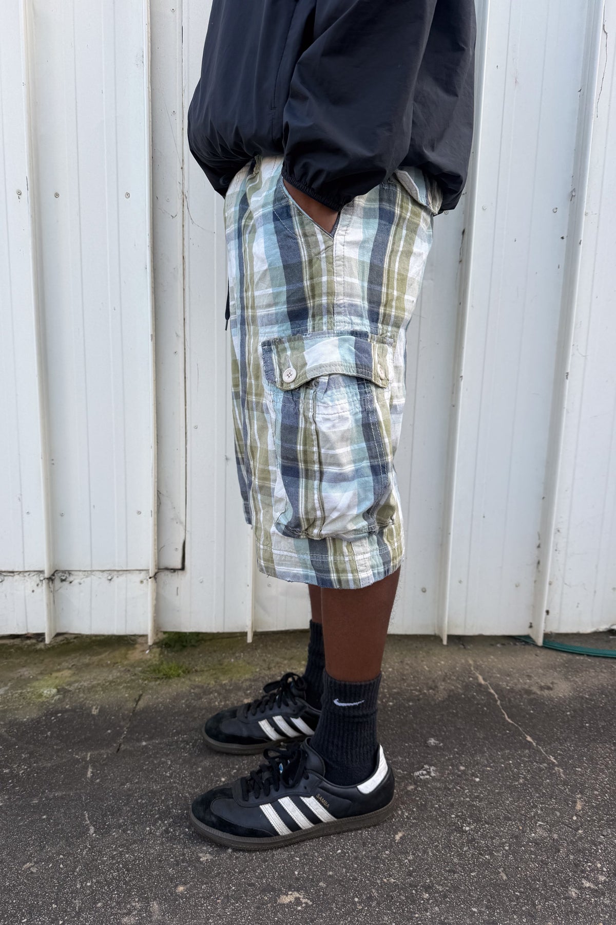 Green + blue plaid jorts ★ one size adjustable waist