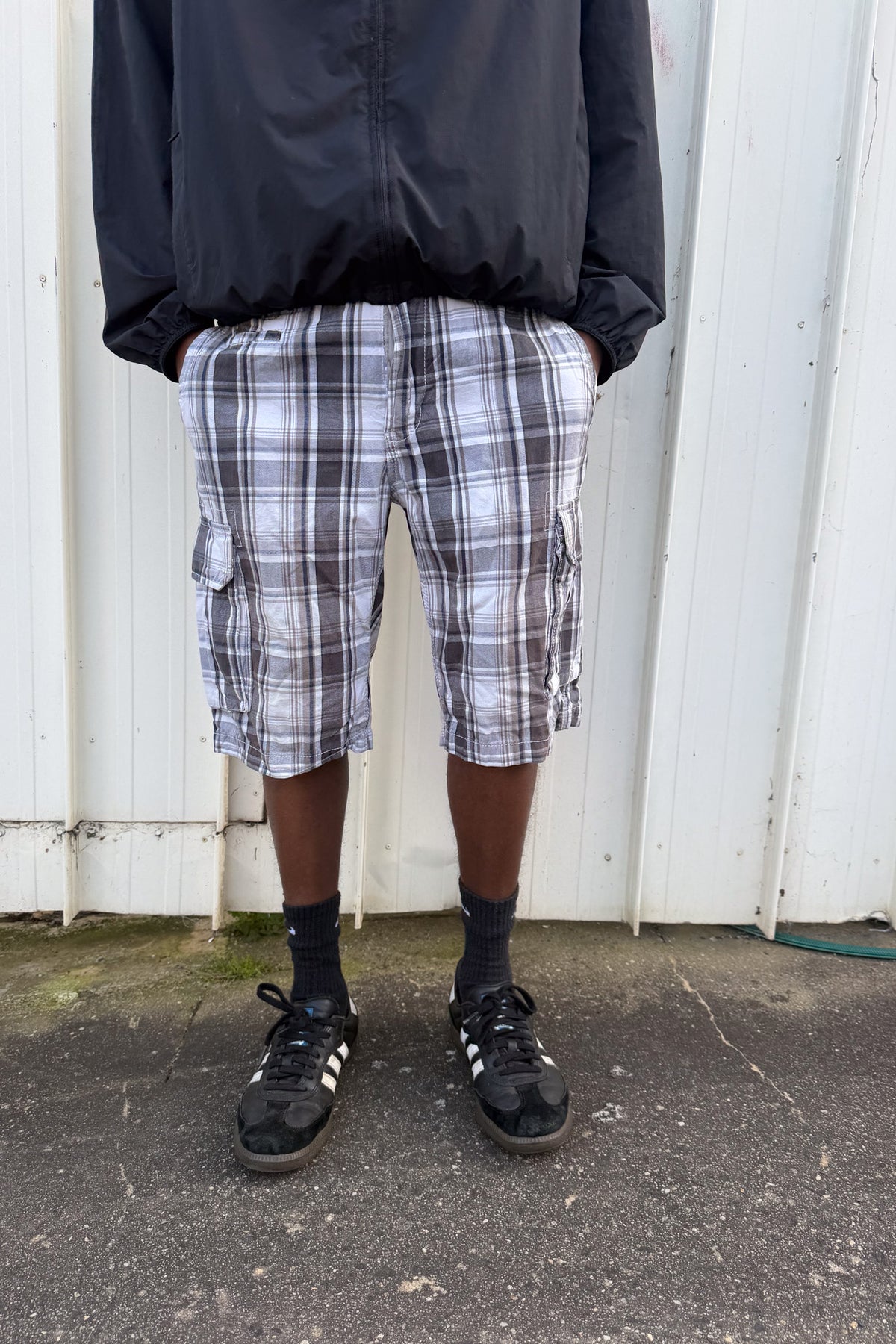 Grey + white plaid jorts ★ one size adjustable waist