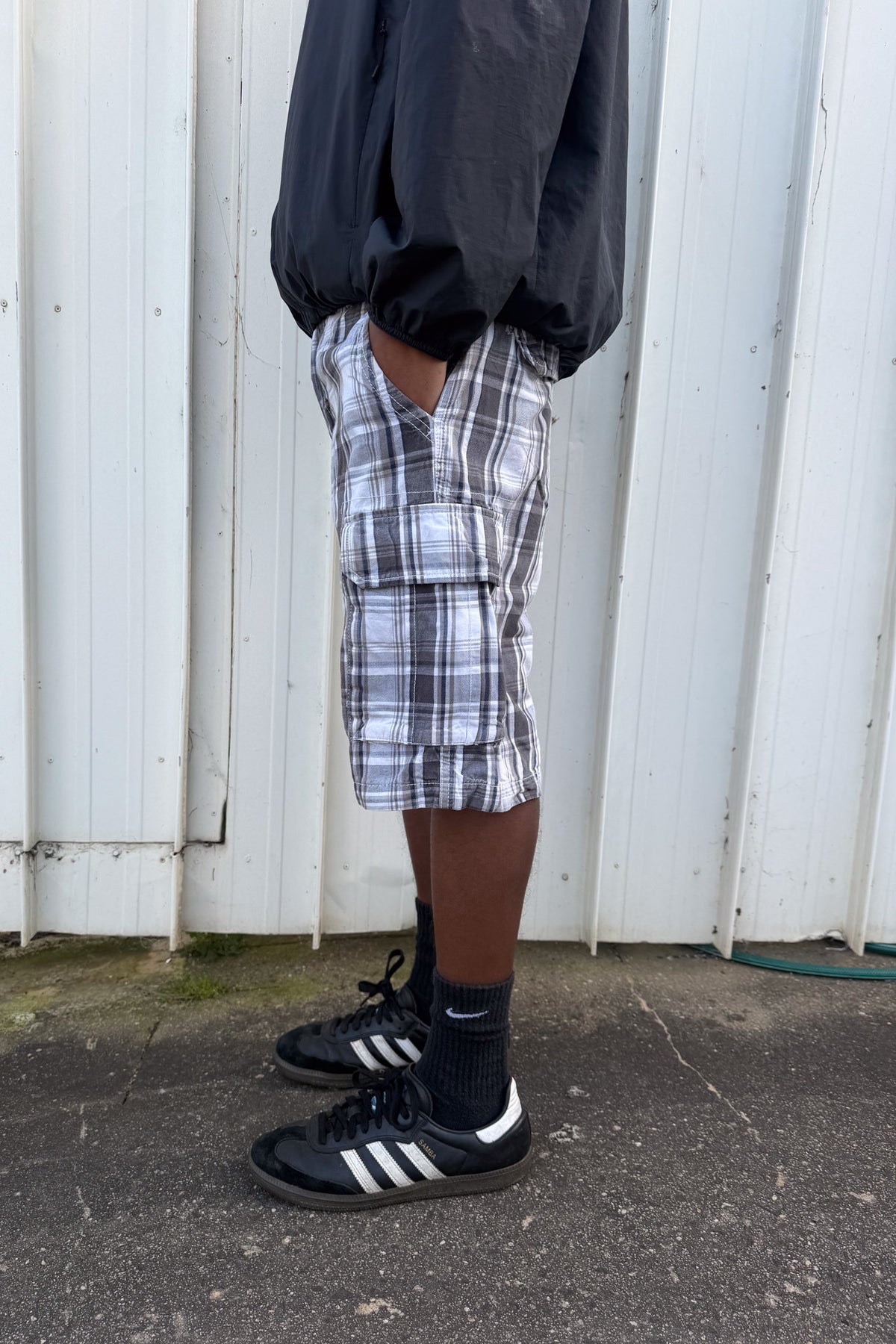 Grey + white plaid jorts ★ one size adjustable waist