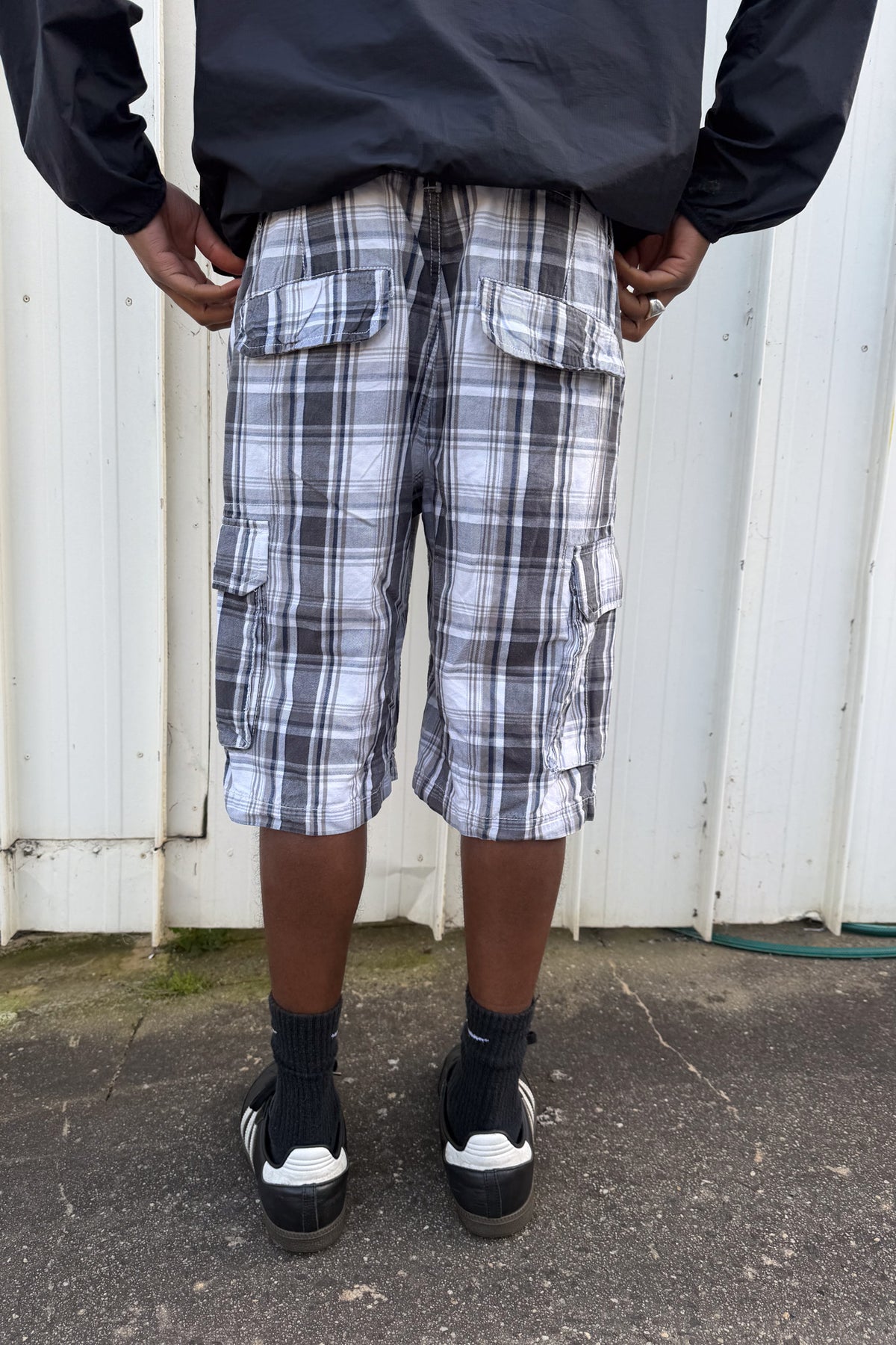 Grey + white plaid jorts ★ one size adjustable waist