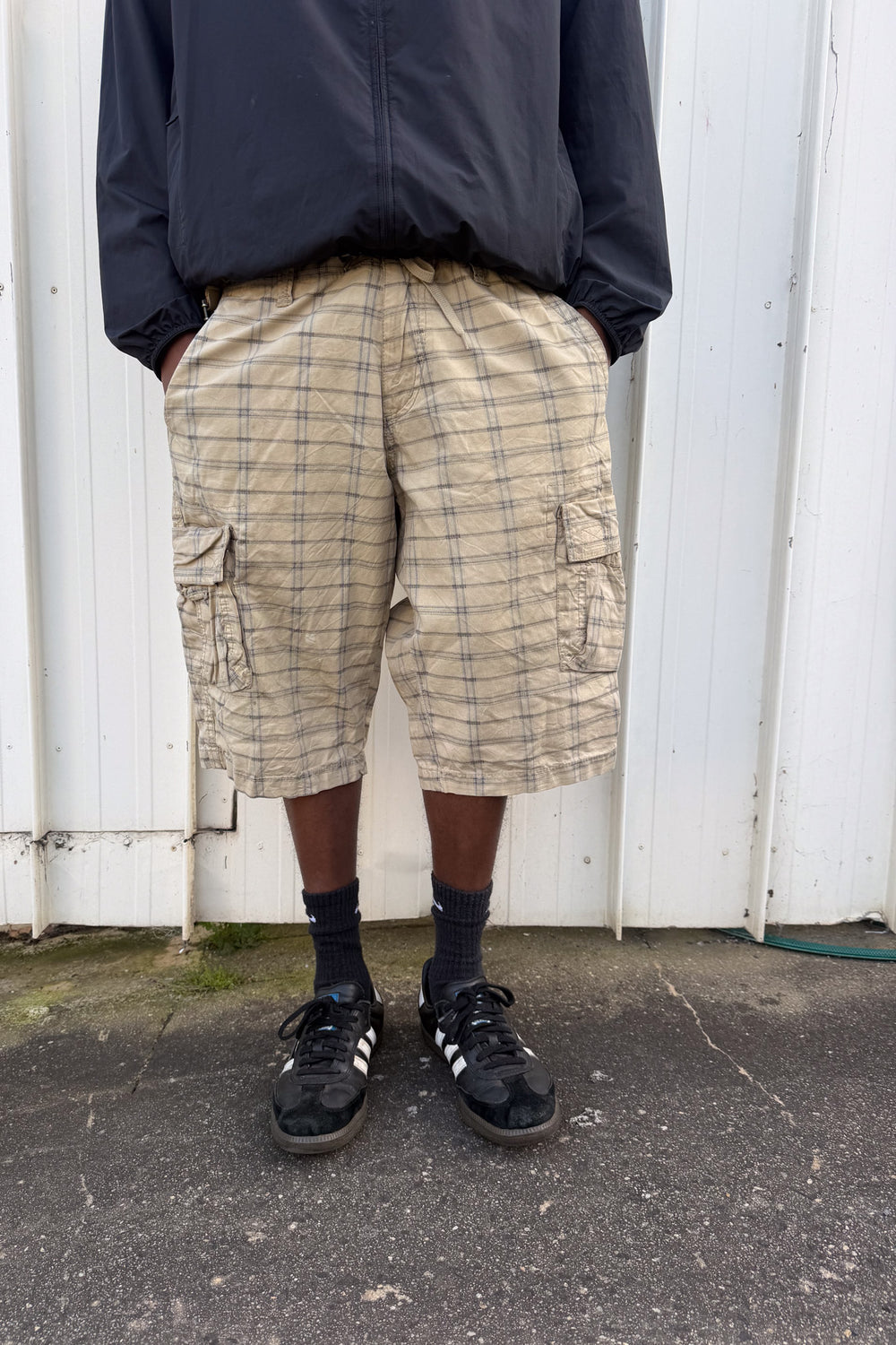 Beige + grey plaid jorts ★ one size adjustable waist