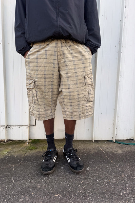 Beige + grey plaid jorts ★ one size adjustable waist