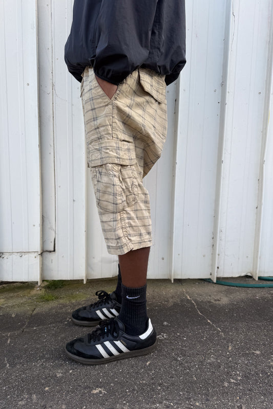 Beige + grey plaid jorts ★ one size adjustable waist