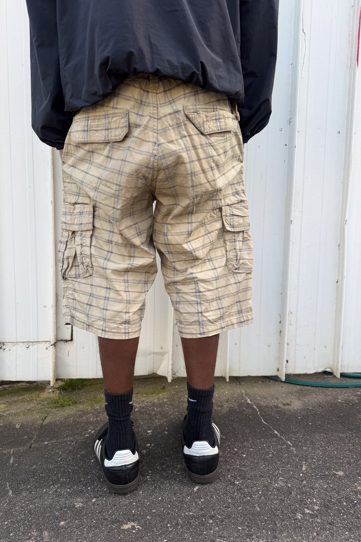 Beige + grey plaid jorts ★ one size adjustable waist
