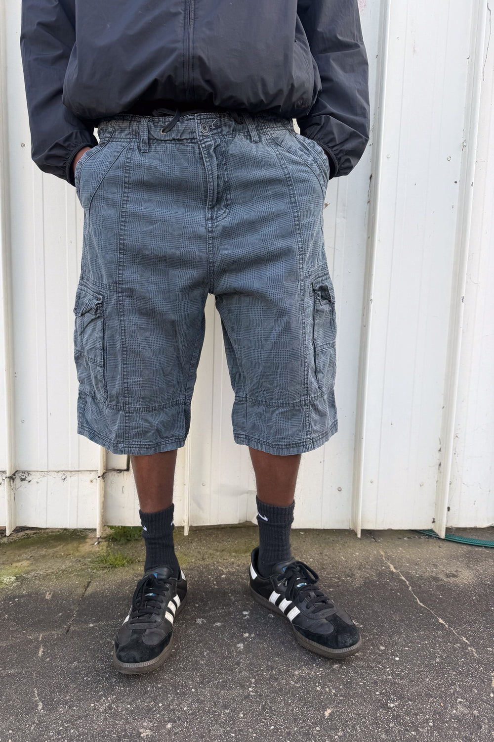 Charcoal blue plaid jorts ★ one size adjustable waist