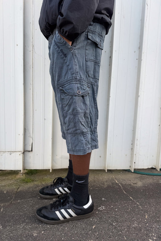 Charcoal blue plaid jorts ★ one size adjustable waist